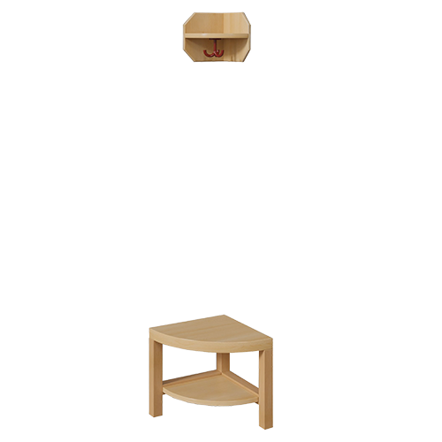 Garderoben-Außenecke, Ergänzung für Komplettgarderoben mit offenen Ablage B/T: 35x35 cm, 2teilig, gerundete Bank, mit Schuh- und Eckablage, für Garderoben ohne Stütze (rechts/links)