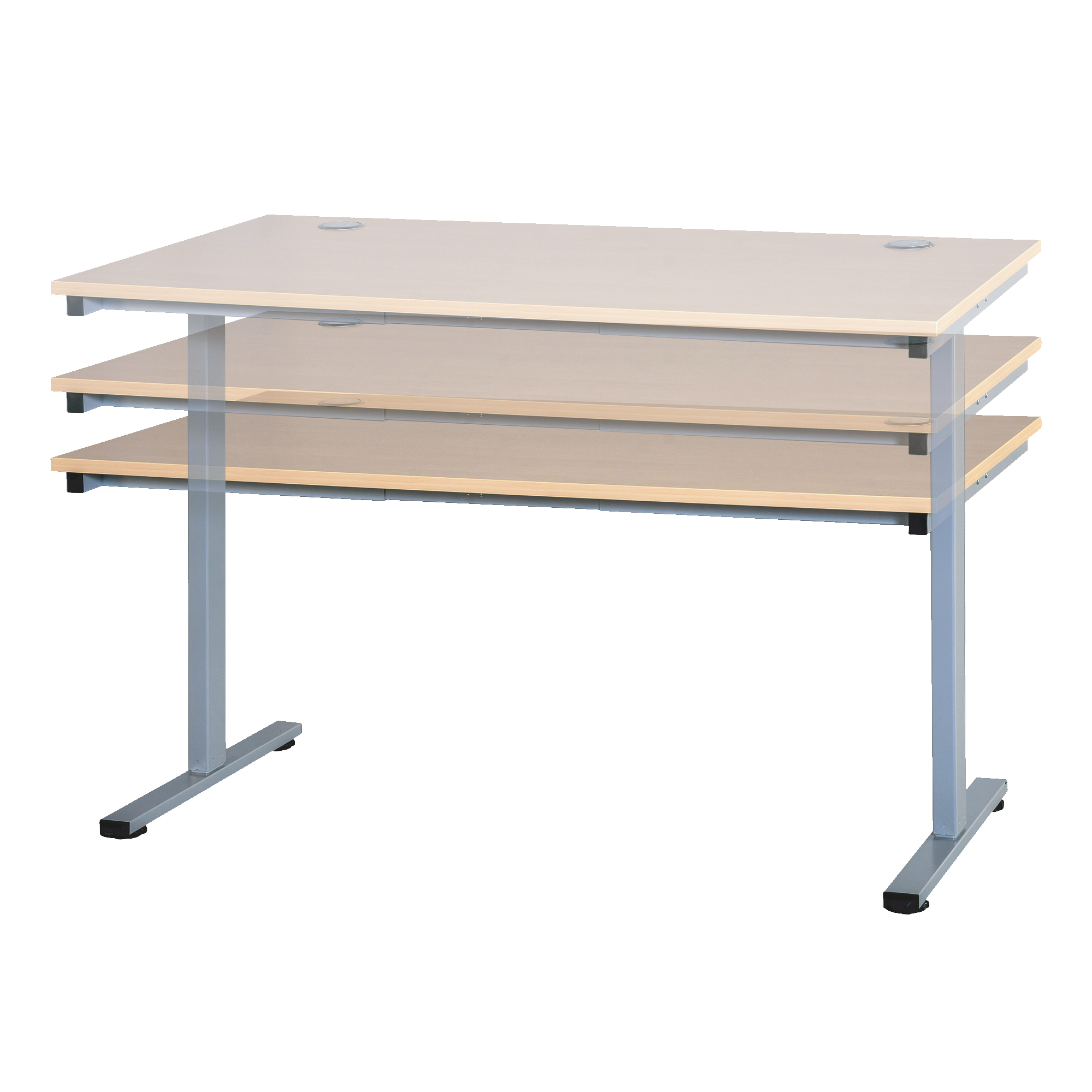 Elektrisch höhenverstellbarer Schreibtisch T: 80 cm, Höhenverstellung von 65,5-130,5 cm, in 4 verschiedenen Breiten, mit Handschalter, Stahlgestell mit RAL-Farbe 9006 (weißaluminium)