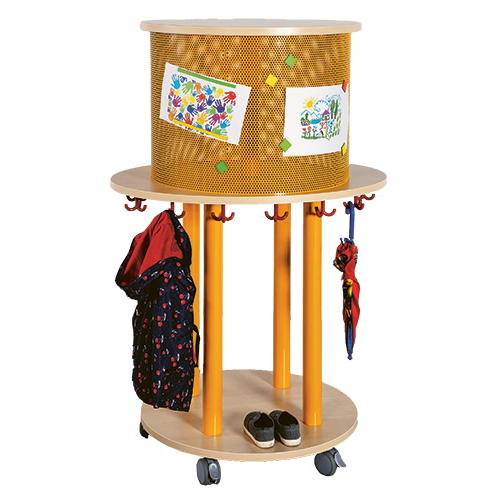 Ovaler Taschenkreisel B/H/T: 90x140x70 cm, aus feuerhemmendem Material - Dekor Buche, mit 13 Dreifachhaken und Lochblech-Zylinder