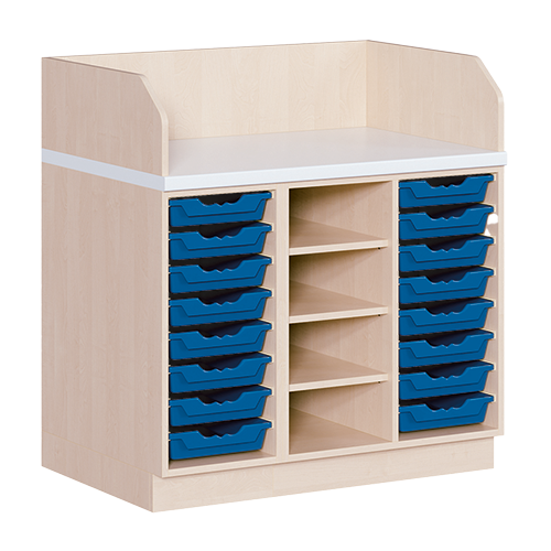 Wickelkommode, dreireihig B/H: 107x113 cm, 16 Boxen, mittig Regal