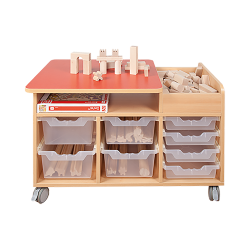 Bau-und Konstruktionswagen mit Linoleumoberfläche B/H/T: 108,5x60x60 cm, inkl. 8 ErgoTray Kunststoffboxen