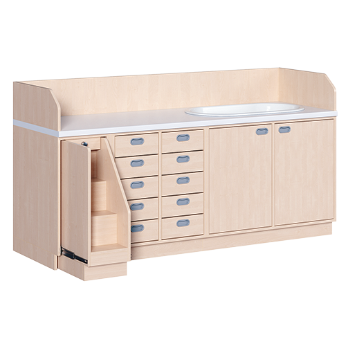 Wickelkommode, dreireihig zuzüglich Badewanne B/H: 213x113 cm, Ausziehbarer Aufstieg, 10 Schübe und Badewanne