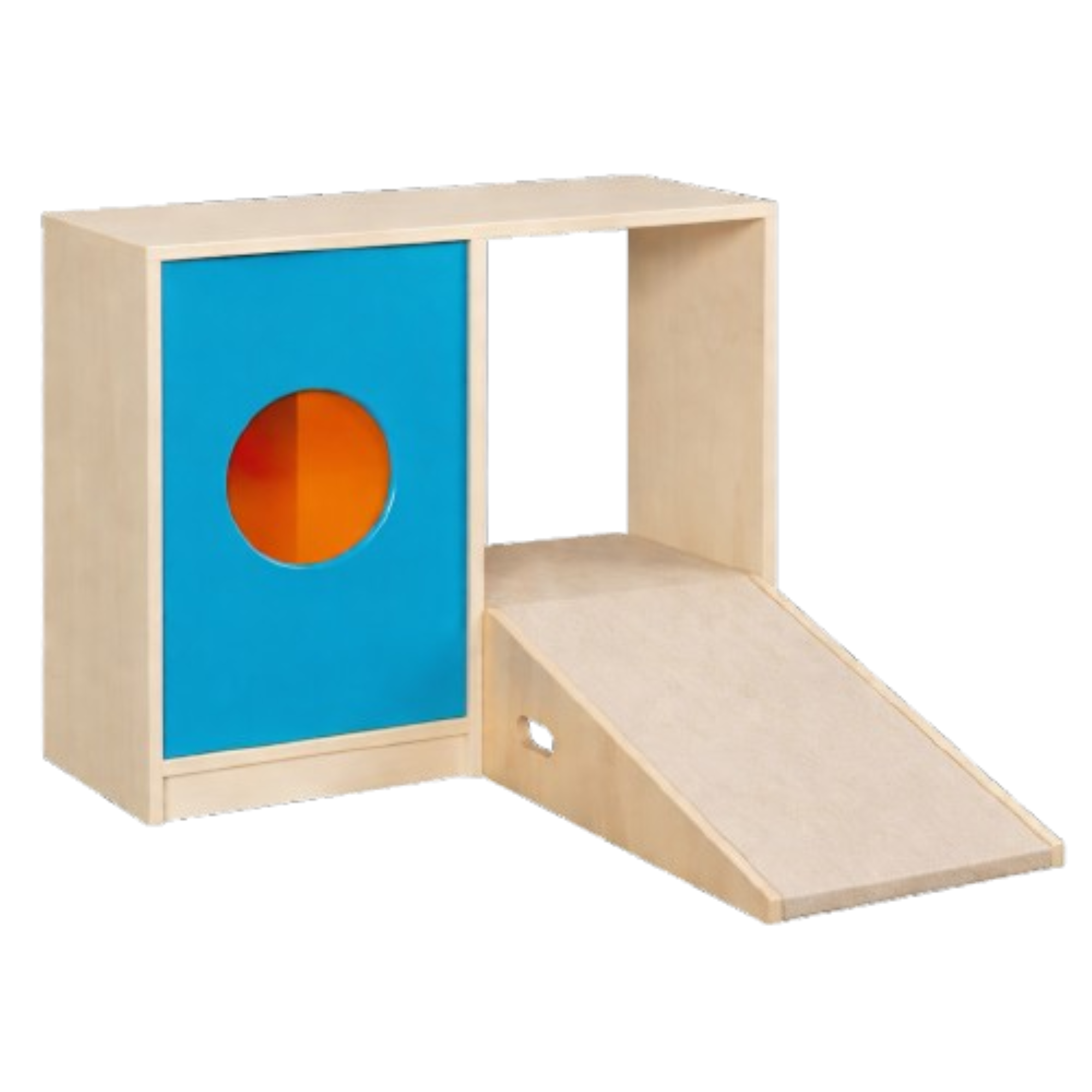 Durchkrabbelregal 2 B/H/T: 102x80x40/196 cm, mit 2 Rampen und Bullauge als kreisförmige Öffnung