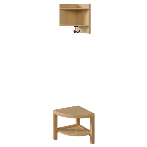 Garderoben-Außenecke, Ergänzung für Komplettgarderoben mit einfacher Ablage B/T: 35x35 cm, 2teilig, gerundete Bank, mit Schuh- und Eckablage, für Garderoben ohne Stütze (rechts/links)