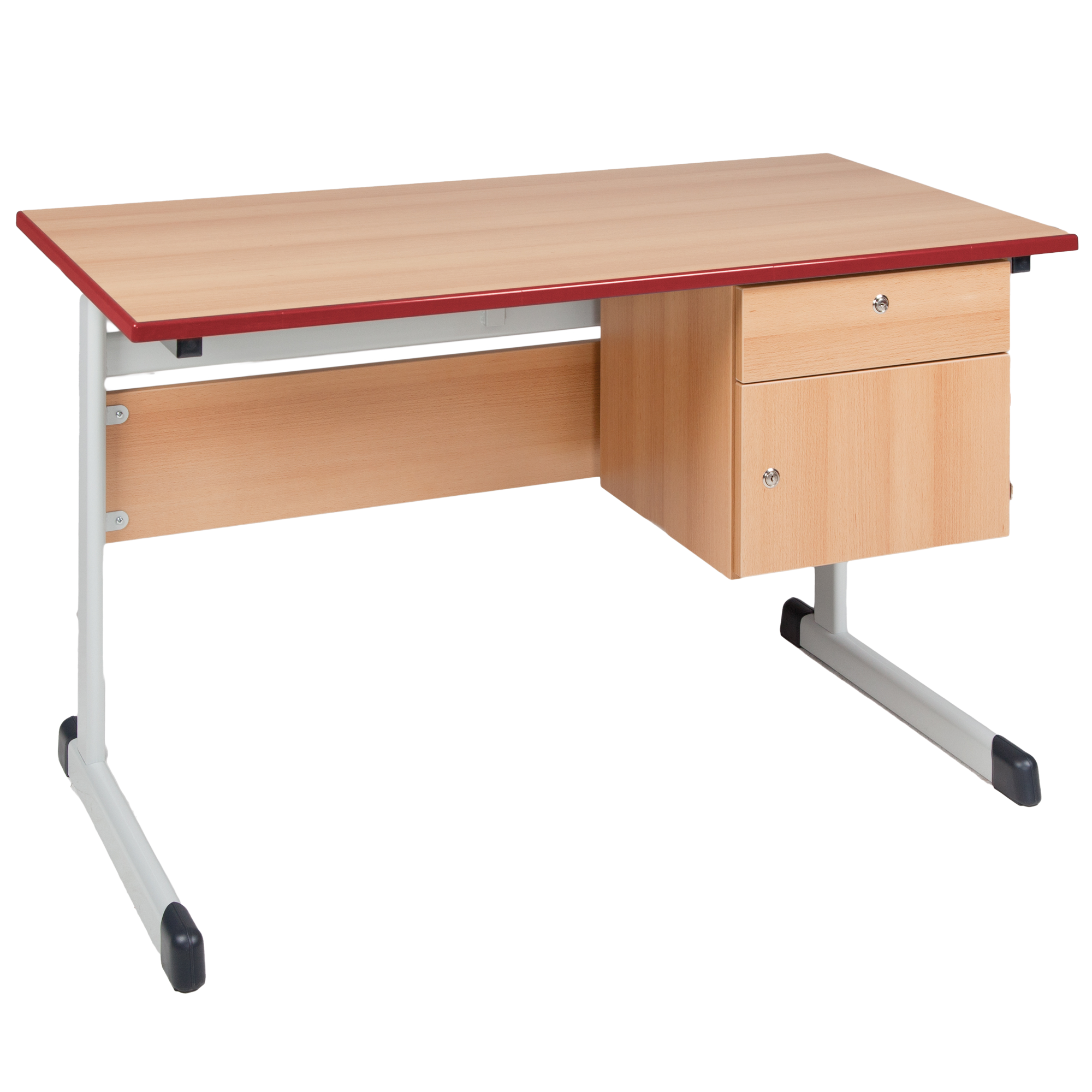 Lehrertisch mit PU Kante, Unterbau mit Schub und Fach, mit Schloß B/H: 130x65 cm