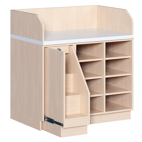 Wickelkommode, dreireihig B/H: 107x113 cm, Ausziehbarer Aufstieg, Regal