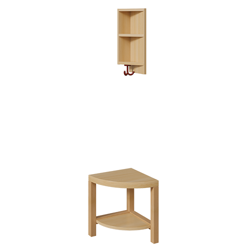 Garderoben-Außenecke, passend zu doppelter Ablage B/H/T: 35x158x35 cm, 2teilig, gerundete Bank, mit Schuh- und Eckablage, für Garderoben ohne Stütze