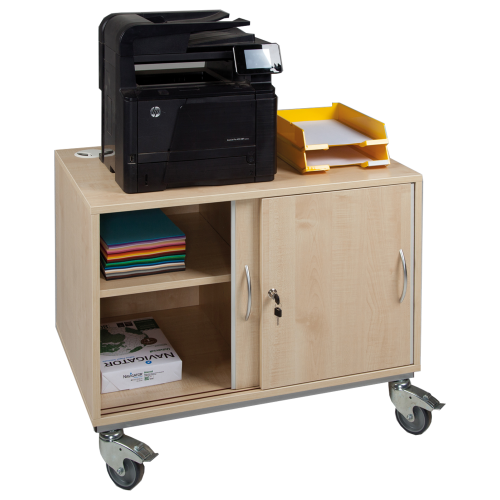 Fahrbarer Druckertisch mit Schiebetüren B/H/T: 90x70x60 cm