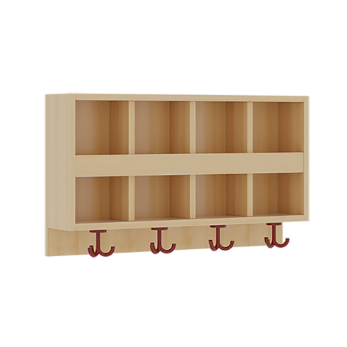 doppelte Garderobenablage mit Blende je Platz 2 Fächer und Blende, 1 St. 3fach-Haken, oben offene Unterteilungen, H/T: 46x20 cm, aus feuerhemmendem Material