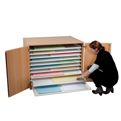 Bildertruhe fahrbar mit 10 Zügen B/H/T: 111x90x81 cm, passend für Papierformate bis 100x70 cm