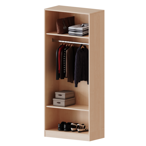 Garderobenregal,  5 Ordnerhöhen - Serie evo180 Gesamthöhe 190 cm, mit Garderobenstange, mit Sockel (81 mm)