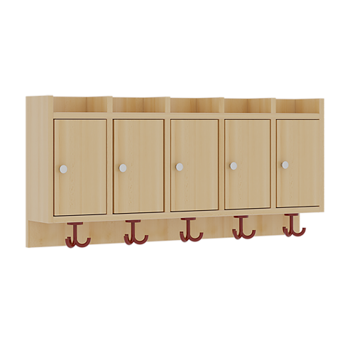 Garderobenablage mit Türen Fächer mit Türen, darunter 3fach-Haken, oben offene Unterteilungen, H/T: 46x27 cm, aus feuerhemmendem Material