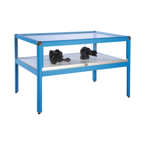 Tischvitrine V8 aus Aluminium & Sicherheitsglas B/H/T: 120x80x80 cm, Oberteil Höhe 30 cm, abschließbar