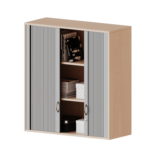 Aufsatzschrank mit Rollo, 3 Ordnerhöhen - Serie evo180 Breite 100 cm, Gesamthöhe 108 cm, Querrolladen, abschließbar