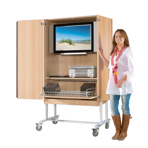 Zweitüriger TV-Wagen mit 1 Rollauszug & Fach B/H/T: 108x189x60 cm