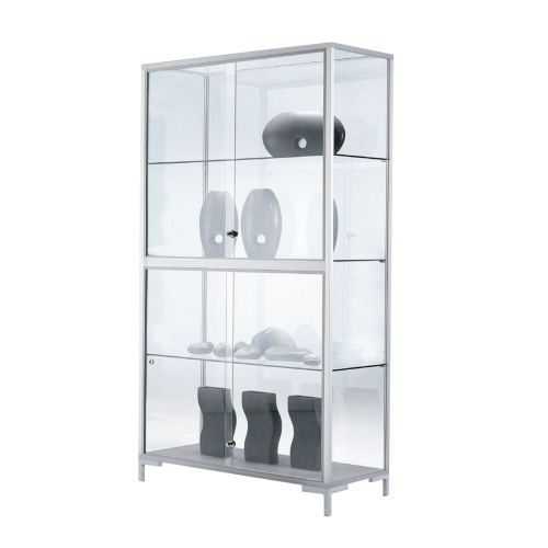 Standvitrine LINK mittig geteilt mit 4 Schiebetüren für den Innenbereich B/H/T: 150x186x40 cm, Anzahl Glaseinlegeböden wählbar