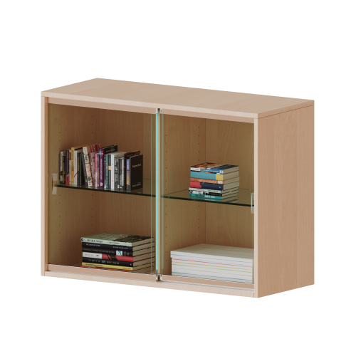 Aufsatz mit Glasschiebetüren, 2 Ordnerhöhen - Serie evo180 Gesamthöhe 72 cm, 2 Schiebetüren, abschließbar, mit Mittelwand