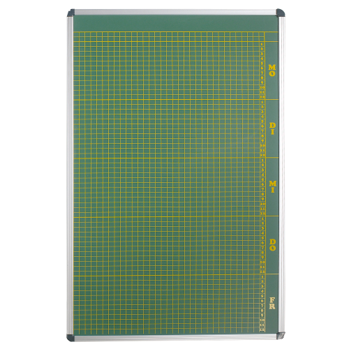 Plantafel mit Personalplan und Stundenraster aus beschreibbarer Premium Stahlemaille, grün Oberflächen magnethaftend, Rastermaß BxH: 20 x 20/16 mm
