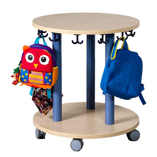 Taschenwagen rund aus feuerhemmendem Material - Dekor Buche, mit 12 Dreifachhaken, Ø 70 cm