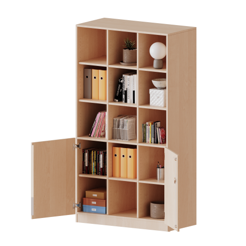 ErgoTray Kombi-Schrank, dreireihig, 5 Ordnerhöhen - evo180 Serie B/H/T: 104,5x190x50 cm, 2 OH unten mit Türen, oben 3 OH Regal, mit Sockel (81 mm), mit 2 Mittelwänden