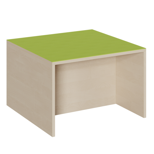 Quadrat-Podest zweiseitig offen, Linoleum-Deckplatte B/T: 70x70 cm, Höhe wählbar, Nischen in zwei Stirnseiten für Rollkästen