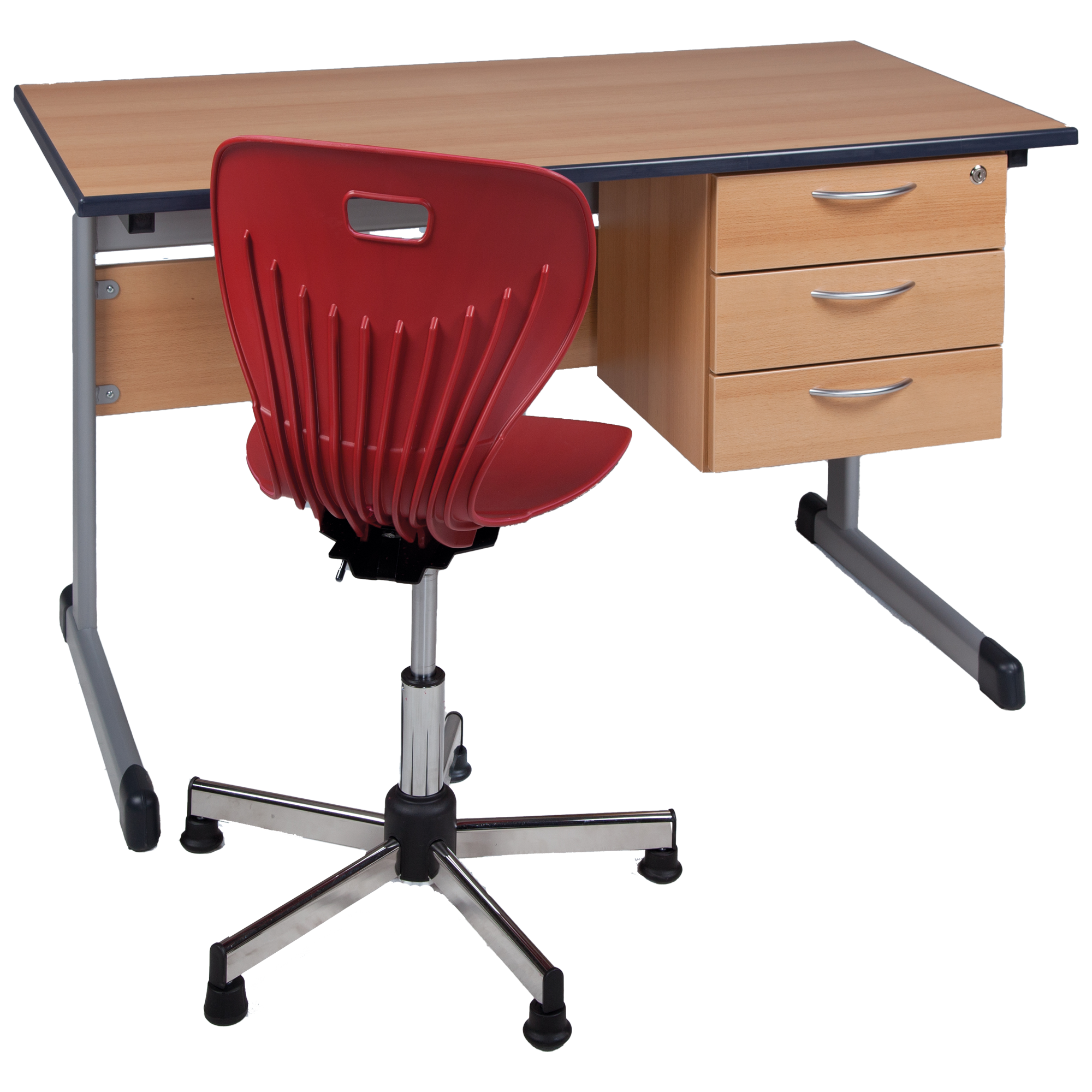 Lehrertisch aus Melamin mit 3 Schüben außen B/H: 130x65 cm