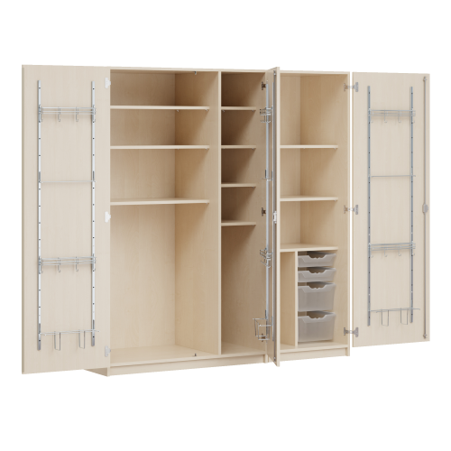 Dreitüriger Musikschrank MOFF 3 B/H/T: 190,3x190x60 cm, feststehend, mit 4 ErgoTray-Boxen, 9 Einlegeböden