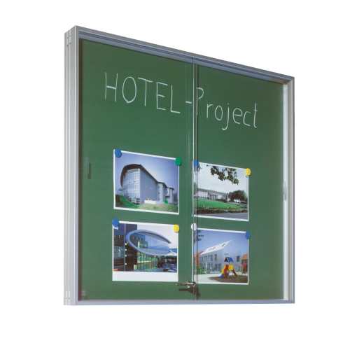 Wandvitrine IA mit Schiebetür aus Sicherheitsglas und grüner Rückwand verschiedene Größen wählbar