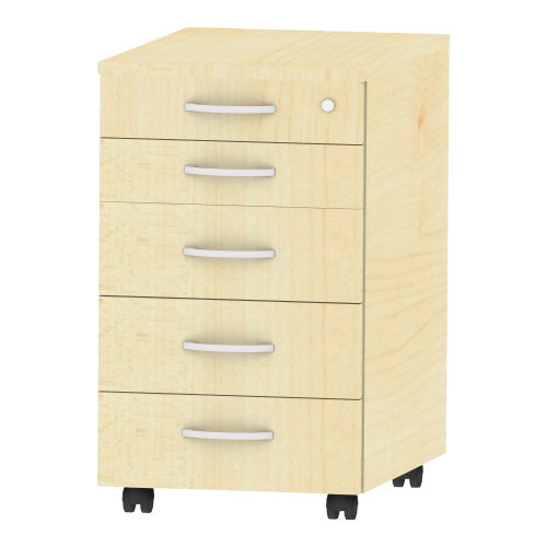 Rollcontainer fahrbar mit Zentralverriegelung Beistellcontainer mit Schubladen auf Rollschubführung mit Wechselsperre