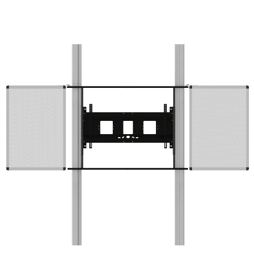 Wandmontiertes 2 Säulen Pylonensystem für Monitore von 65-86" manuell höhenverstellbar, mit Flaschenzug, mit Seitenflügeln