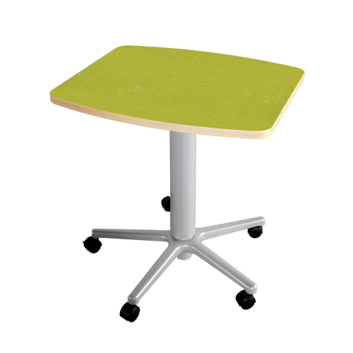 Beistelltisch mit Fußkreuz und Gasfeder, HV 72-110 cm Tischplatte mit Linoleumbelag