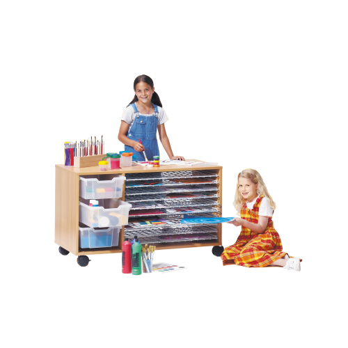 Papier-, Trocken- und Bastelwagen B/H/T: 113x71x53 cm, mit 10 Ablagen und 3 großen ErgoTray-Boxen