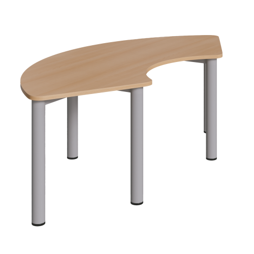 Drittelkreistisch mit Rundrohrfüssen, Melaminharzplatte Außendurchmesser 200 cm, ca. 173 x 80 cm, Stahlzargengestell, Rundrohrfüsse Ø 60 mm, melaminharzbeschichtete Tischplatte, wählbare Tischhöhe