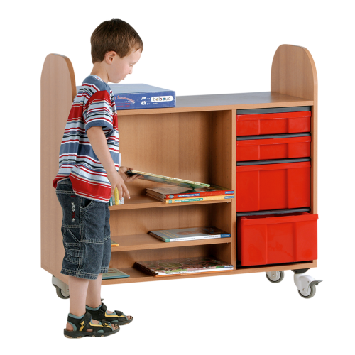 Bücher Rollwagen mit 4 Ergo Tray Schüben B/H/T: 100x100x45 cm, 2 flache und 2 hohe Ergo Tray Schübe, 2 Einlegeböden