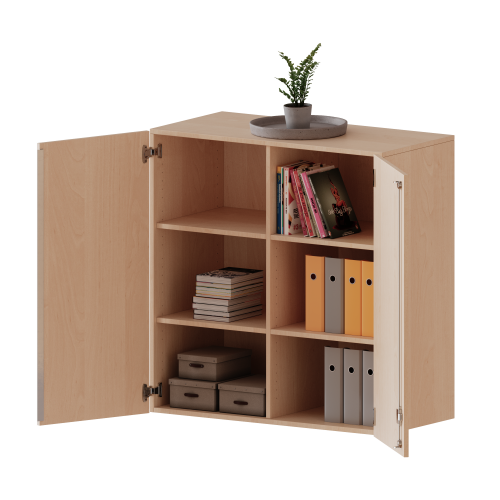 Aufsatzschrank für ErgoTray Serie, 3 Ordnerhöhe - Serie evo180 Gesamthöhe 108 cm, Breite 104,5 cm, zwei Türen, mit Mittelwand