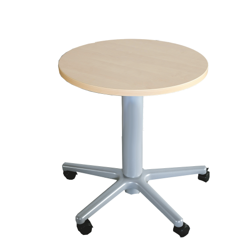 Beistelltisch mit Fußkreuz und Gasfeder, HV 72-110 cm gestaltete Tischplatte in verschiedenen geometrischen Formen