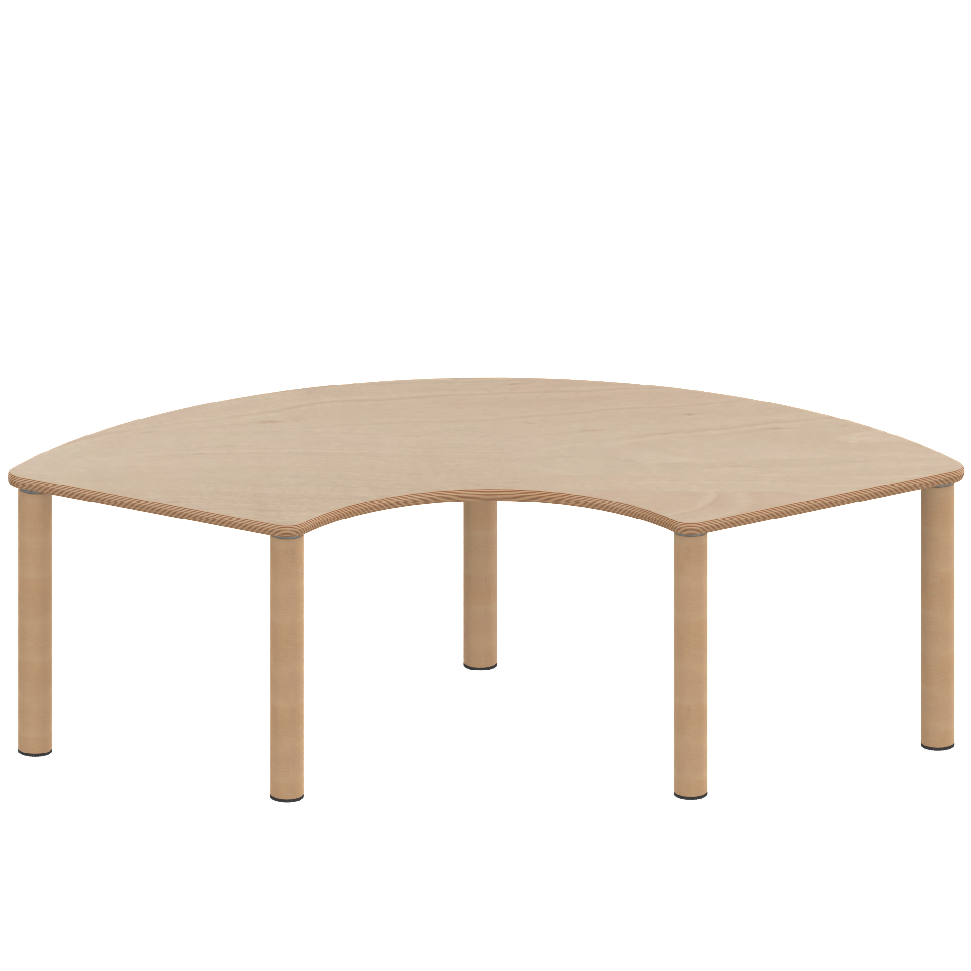 Tisch ZALOTTI mit Schichtstoff-Belag Drittelkreistische, Stellfläche B/T: 173x80 cm, Höhen 25…76 cm, Massivholzbeine Ø 60 mm, Fußvariante: Stellfuß