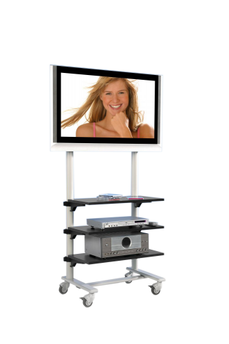 TV Wagen, TV Rack für Fernseher bis 50 Zoll mit 3 Ablagen ScreenCart Serie Design 70, neigbare Halterung