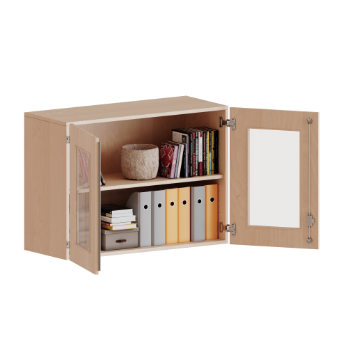 Aufsatzschrank, 2 Ordnerhöhen - Serie evo180 Breite 100 cm, Gesamthöhe 72 cm, 2 Türen mit Glaseinsatz, abschließbar